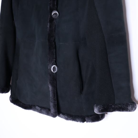 MODA ITALIA Lambskin and Shearling Coat Off-Center Shawl Collar Women's M - Picture 3 of 11
